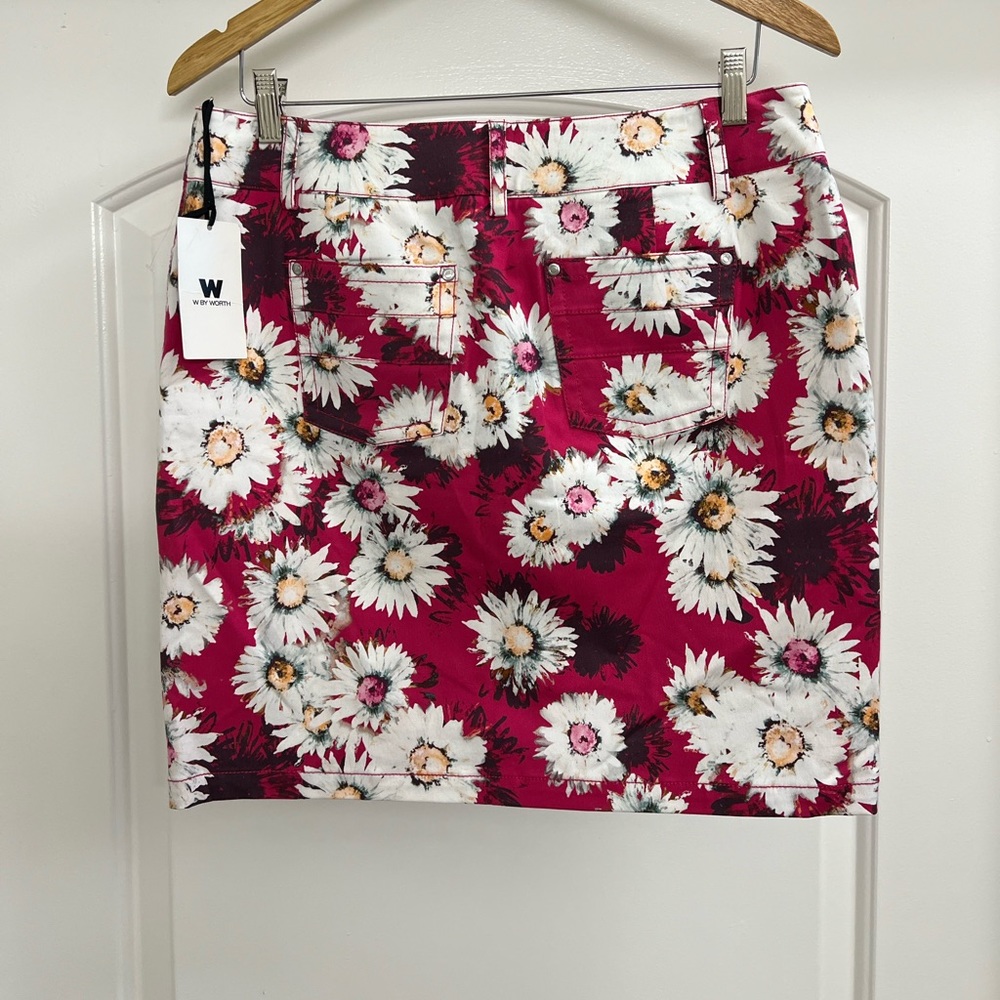 NWT W by Worth Hot Pink White Daisy Jean Skirt - Picture 3 of 6